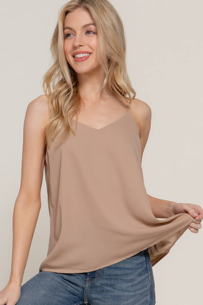 V-neck with back Cross Strap Woven Cami Top