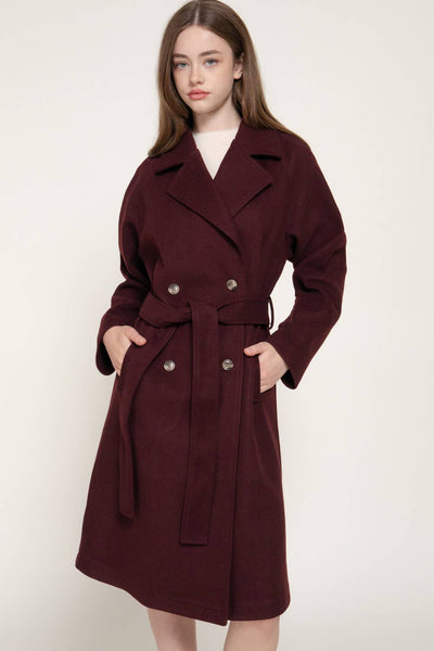 Long Sleeve Double Breasted Button Soft Felt Trench Coat