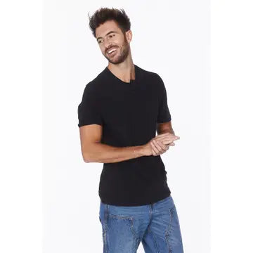 Hawk's Bay Men's Henley Short Sleeve Cotton T-Shirt- Black