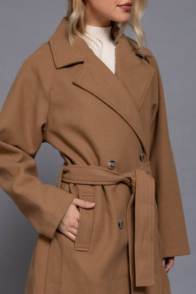 Long Sleeve Double Breasted Button Soft Felt Trench Coat