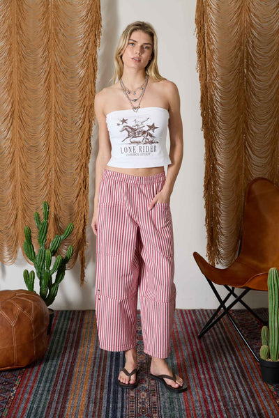 STRIPE POCKET DETAIL WIDE LEG PANTS