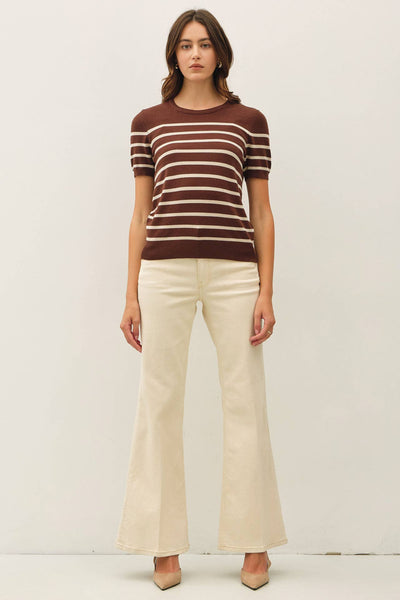CLASSIC CUT STRIPED SHORTSLEEVE SWEATER TOP
