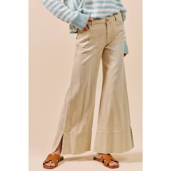 WIDE LEG FLARED WASHED CORDUROY PANTS