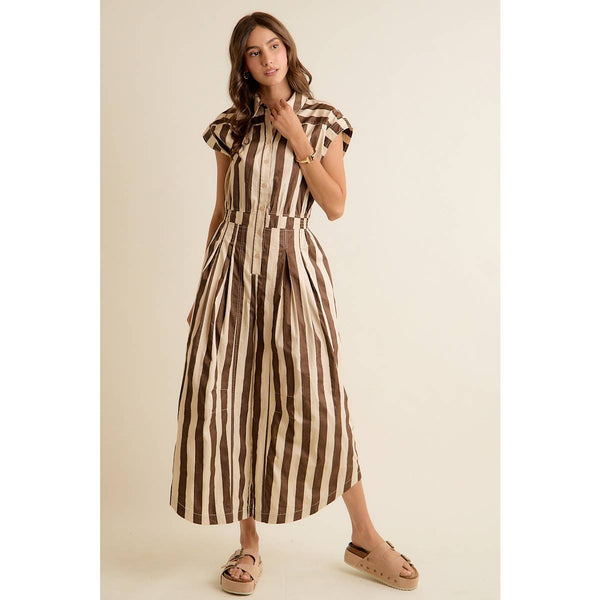 SLEEVELESS WIDRE LEG WIDE STRIPE JUMPSUIT