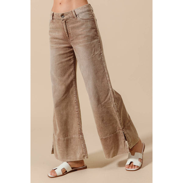WIDE LEG FLARED WASHED CORDUROY PANTS