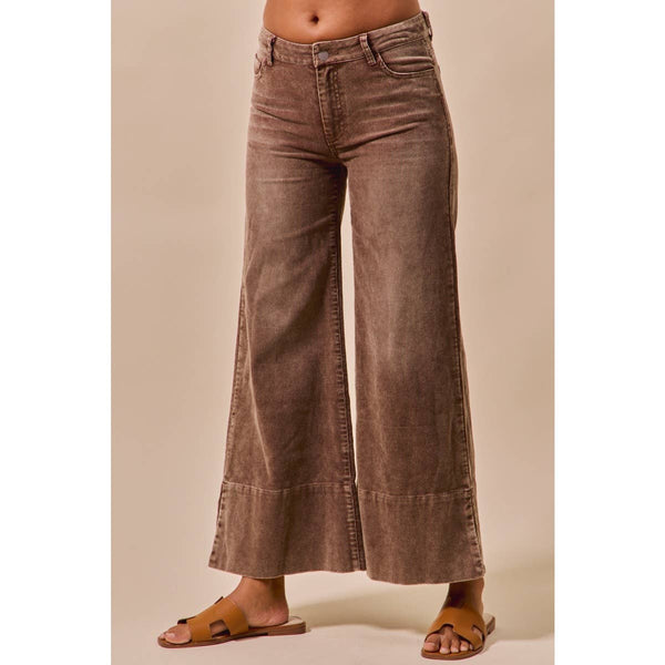 WIDE LEG FLARED WASHED CORDUROY PANTS