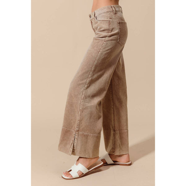 WIDE LEG FLARED WASHED CORDUROY PANTS