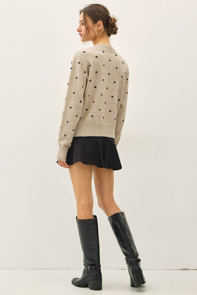 COZY DOTTED KNIT CREWNECK SWEATER