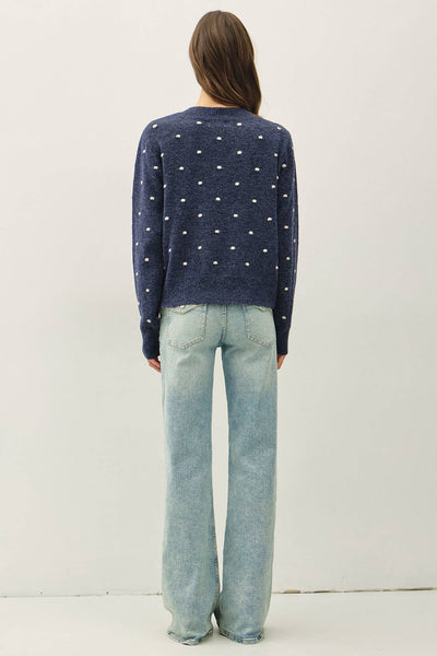 COZY DOTTED KNIT CREWNECK SWEATER