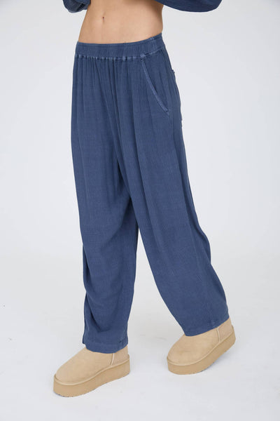 CRINKLE PLISSE ELASTIC WAIST LOUNGE PANTS