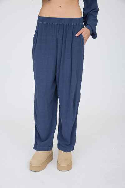 CRINKLE PLISSE ELASTIC WAIST LOUNGE PANTS