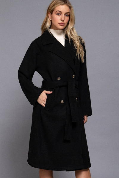 Long Sleeve Double Breasted Button Soft Felt Trench Coat