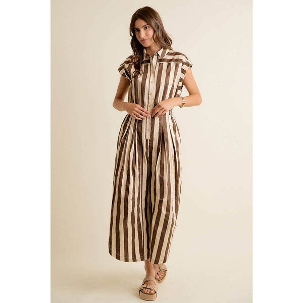 SLEEVELESS WIDRE LEG WIDE STRIPE JUMPSUIT