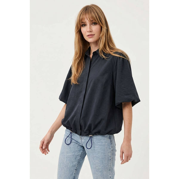 Drawstring Hem Bubble Sleeve Blouse