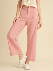 Merci Stripped High Waist Wide Leg Pants- Red