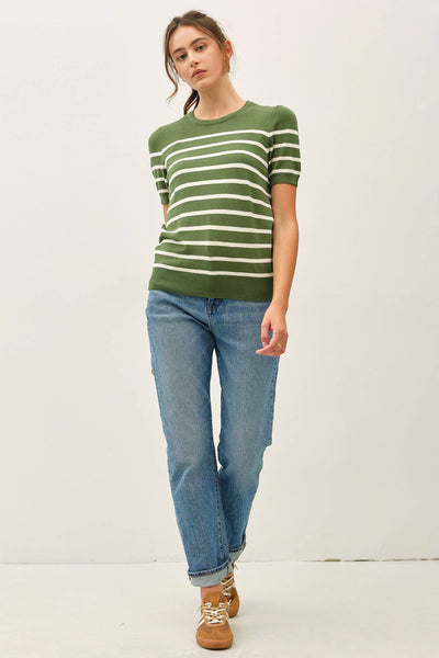 CLASSIC CUT STRIPED SHORTSLEEVE SWEATER TOP