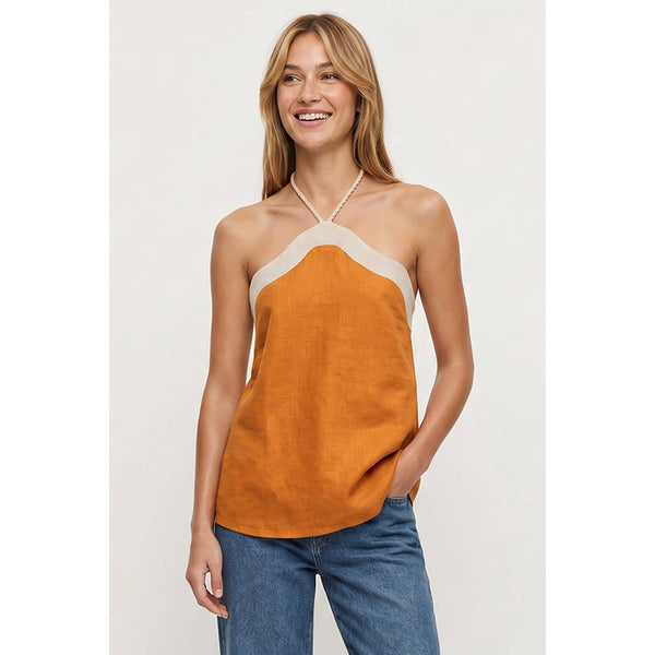Wavy Linen Halter Top