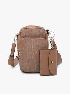 Jen & Co. Parker Denim 3 Compartment Crossbody w/ Pouch- Brown