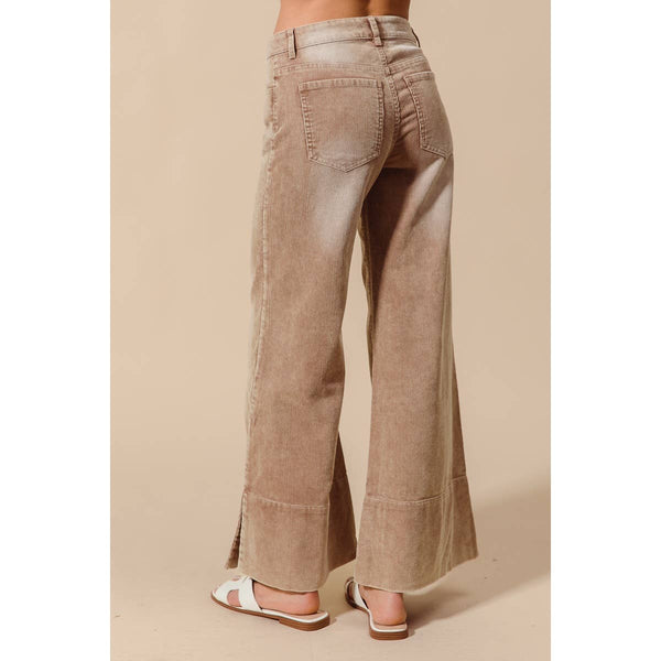 WIDE LEG FLARED WASHED CORDUROY PANTS
