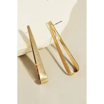 Brushed Metallic Long Tear Stud Drop Earrings