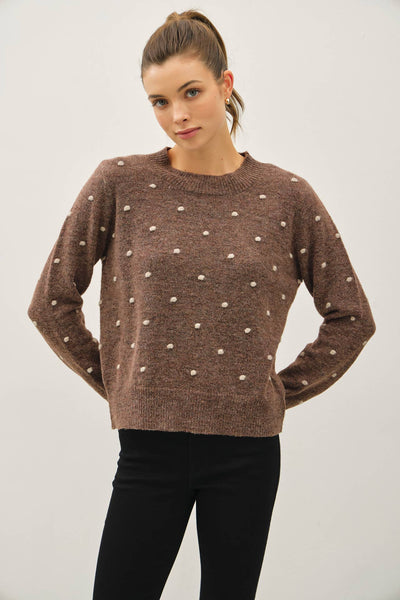 COZY DOTTED KNIT CREWNECK SWEATER
