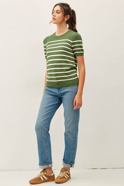 CLASSIC CUT STRIPED SHORTSLEEVE SWEATER TOP