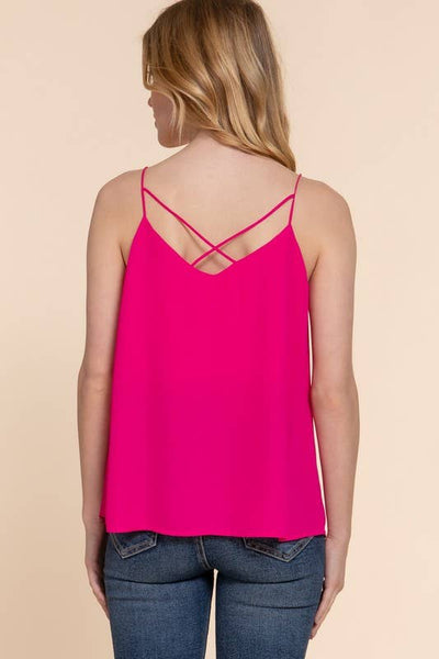 V-neck with back Cross Strap Woven Cami Top