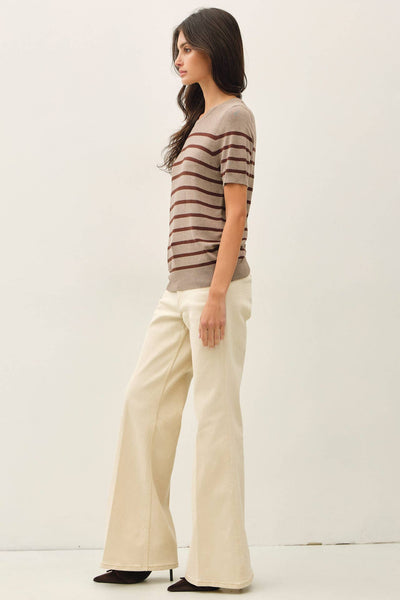 CLASSIC CUT STRIPED SHORTSLEEVE SWEATER TOP