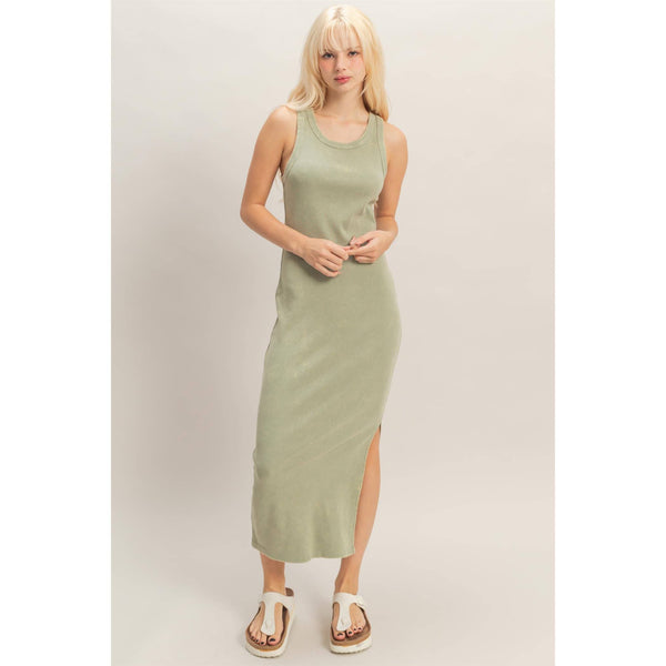 Acid Washed Ribbed Midi Tank Dress