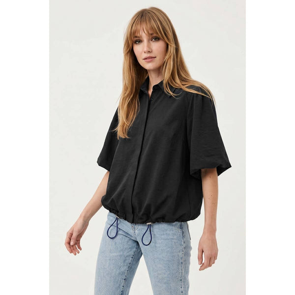 Drawstring Hem Bubble Sleeve Blouse