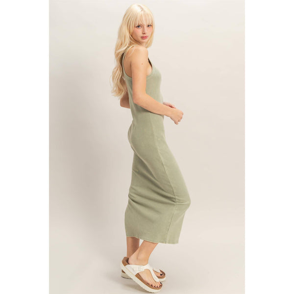Acid Washed Ribbed Midi Tank Dress
