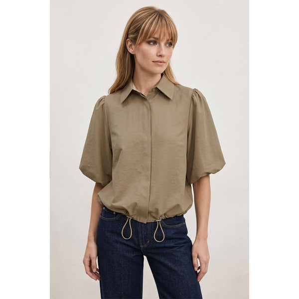 Drawstring Hem Bubble Sleeve Blouse