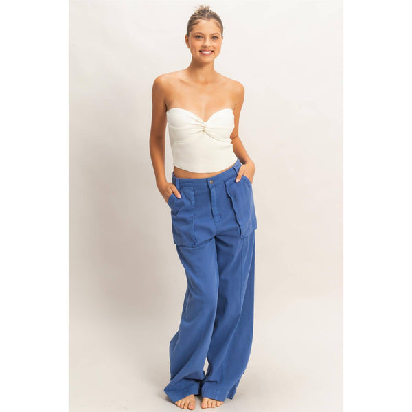 High Rise Cargo Pants With Ankle Ties