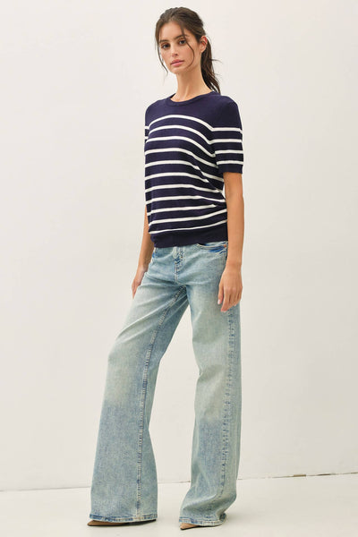 CLASSIC CUT STRIPED SHORTSLEEVE SWEATER TOP