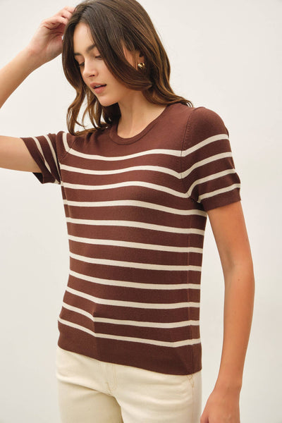 CLASSIC CUT STRIPED SHORTSLEEVE SWEATER TOP