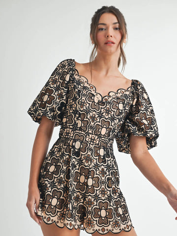 Endless Blu Crochet Short Sleeve Romper