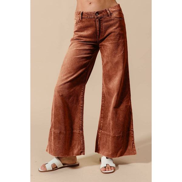 WIDE LEG FLARED WASHED CORDUROY PANTS
