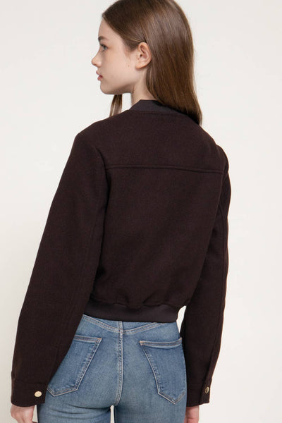 Long Sleeve Crew Neck Felt Jacket with Pocket Flap Detail