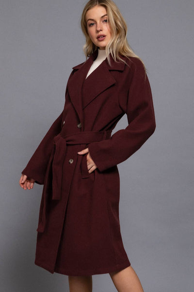 Long Sleeve Double Breasted Button Soft Felt Trench Coat