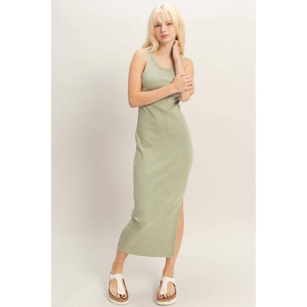 Acid Washed Ribbed Midi Tank Dress