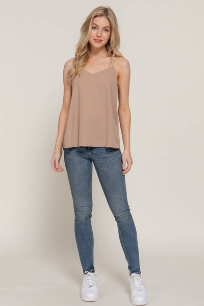 V-neck with back Cross Strap Woven Cami Top