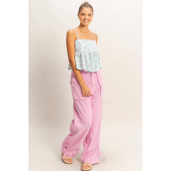 High Rise Cargo Pants With Ankle Ties