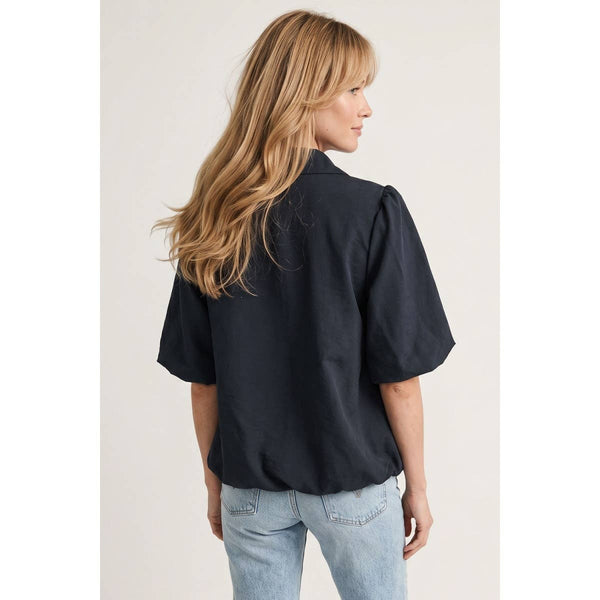 Drawstring Hem Bubble Sleeve Blouse