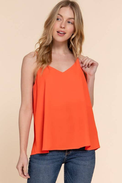V-neck with back Cross Strap Woven Cami Top