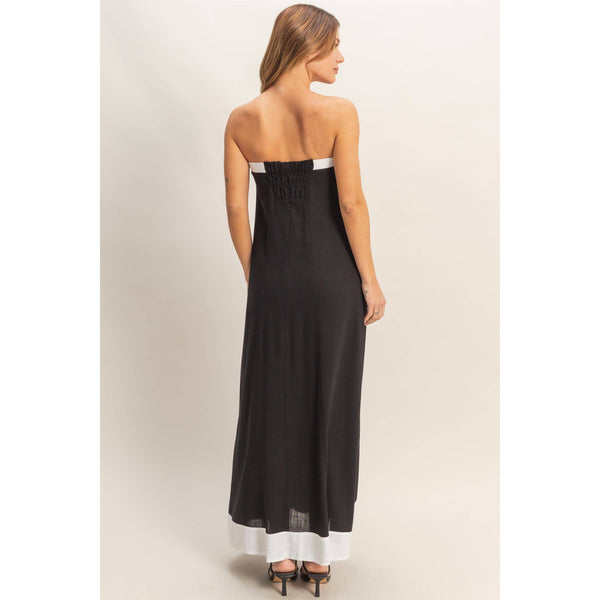 Strapless Button-Front Maxi Dress