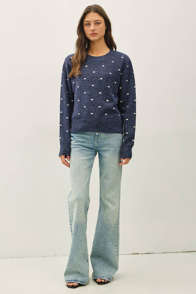 COZY DOTTED KNIT CREWNECK SWEATER
