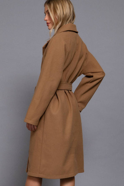 Long Sleeve Double Breasted Button Soft Felt Trench Coat