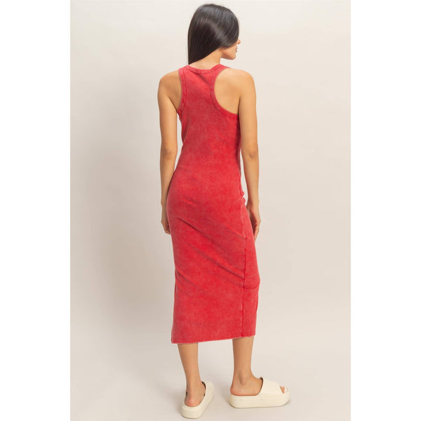 Acid Washed Ribbed Midi Tank Dress