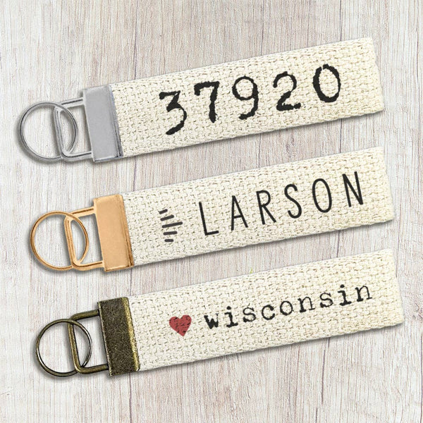 Typewriter Font w/ City, State - Custom Canvas Key Fob