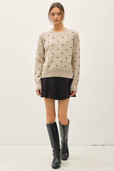 COZY DOTTED KNIT CREWNECK SWEATER